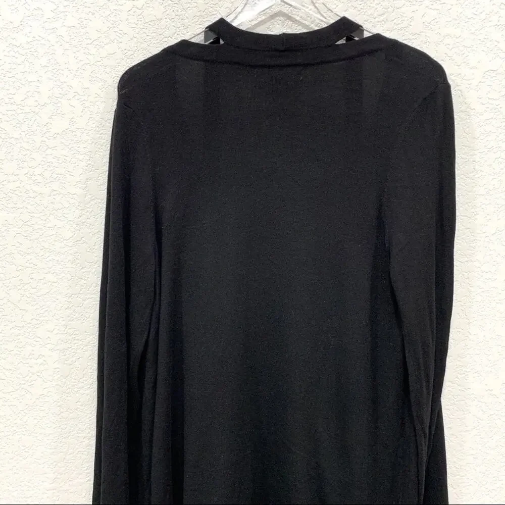 Marled Reunited Hi-Low Cut Out‎ Neck Black Cardigan